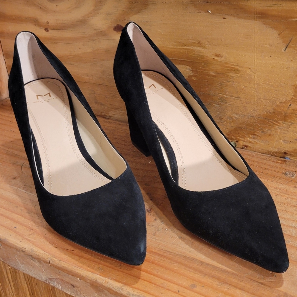 Marc Fisher ZALA BLOCK HEEL POINTY TOE  Black Suede PUMP Women's 9.5